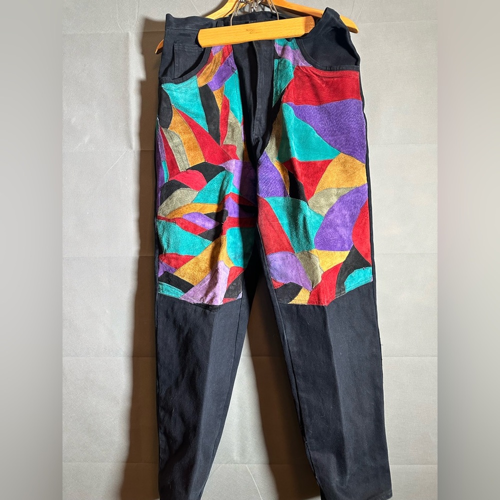 Machine jeans suede color blocking jeans 90’s size 34x34